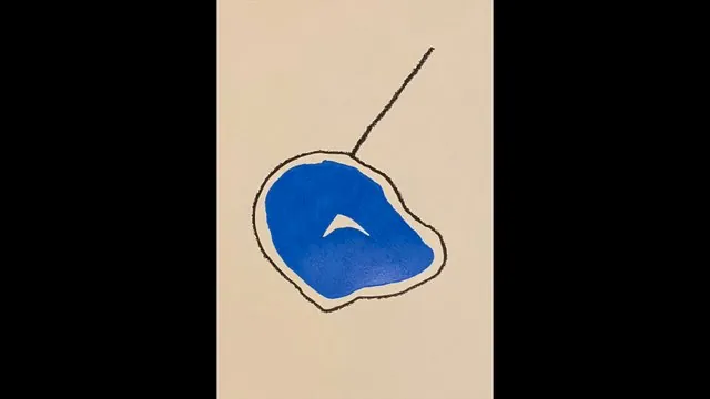 Blue rounded form and a black line on cream paper; still from Invocation 1