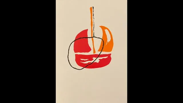 Red and orange forms within a black outline on cream paper; still from Invocation 2