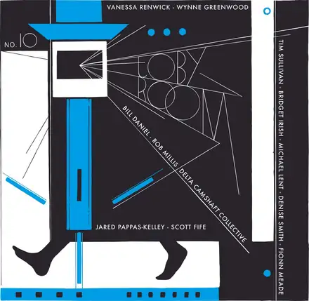 Black, white, and blue cover of Toby Room, issue 10, naming artists from the Tollbooth programme.
